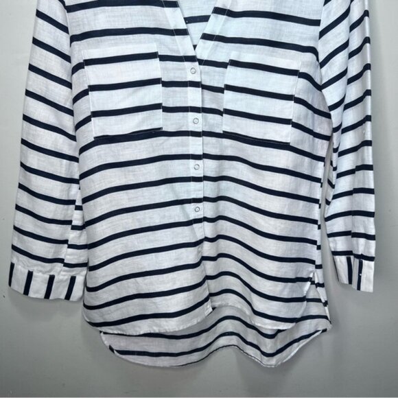 Zara Striped Blue  White Oversized Linen Shirt Size Small - Picture 3 of 8